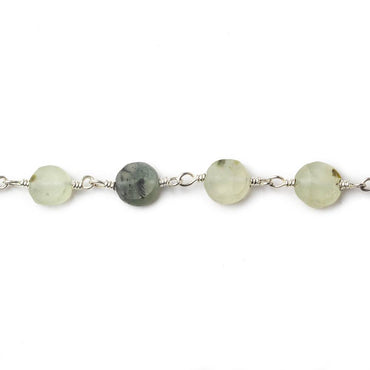 6-7mm Matte Dendritic Prehnite plain coin Silver plated Chain by the foot (ONLINE ORDER ONLY)