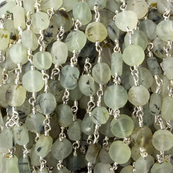 6-7mm Matte Dendritic Prehnite plain coin Silver plated Chain by the foot (ONLINE ORDER ONLY)