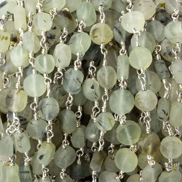 6-7mm Matte Dendritic Prehnite plain coin Silver plated Chain by the foot (ONLINE ORDER ONLY)
