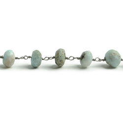 6-7mm Matte Larimar rondelle Black Gold plated Chain by the foot with approximately 30 pieces (ONLINE ORDER ONLY)