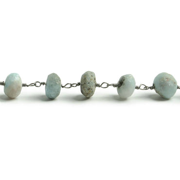 6-7mm Matte Larimar rondelle Black Gold plated Chain by the foot with approximately 30 pieces (ONLINE ORDER ONLY)