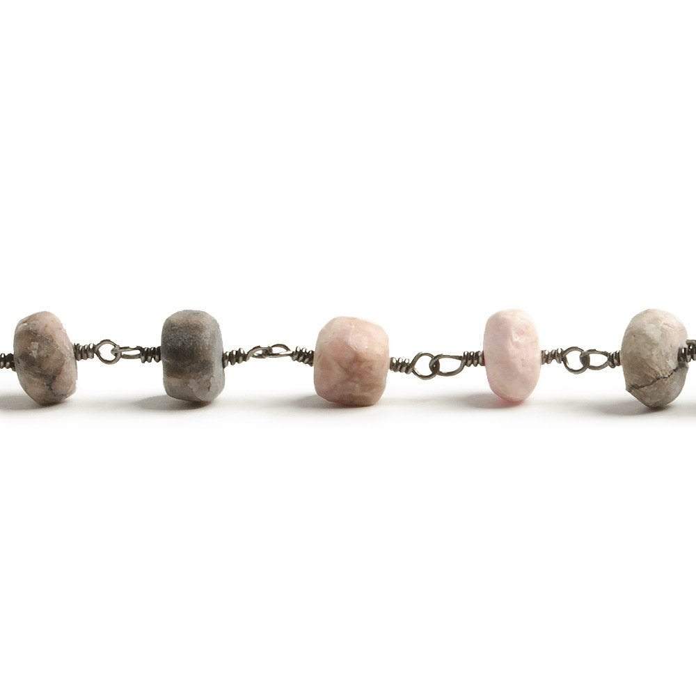 6-7mm Matte Rhodonite rondelle Black Gold over .925 Silver Chain by the foot 29 pieces (ONLINE ORDER ONLY)