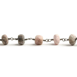 6-7mm Matte Rhodonite rondelle Black Gold over .925 Silver Chain by the foot 29 pieces (ONLINE ORDER ONLY)