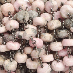 6-7mm Matte Rhodonite rondelle Black Gold over .925 Silver Chain by the foot 29 pieces (ONLINE ORDER ONLY)