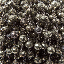 6-7mm Pyrite faceted rondelle Black Gold Chain by the foot 24 pieces (ONLINE ORDER ONLY)