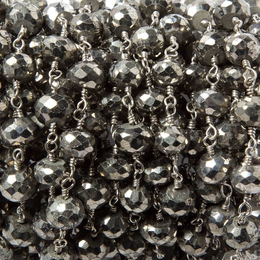 6-7mm Pyrite faceted rondelle Silver Chain by the foot 24 pieces (ONLINE ORDER ONLY)