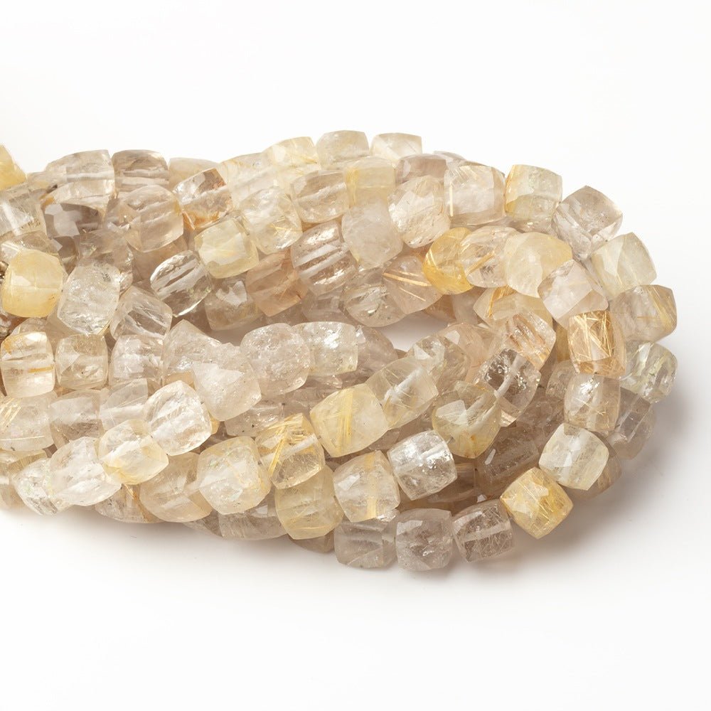 6-7mm Rutilated Quartz Faceted Cube Beads 8 inch 28 pieces (ONLINE ORDER ONLY)