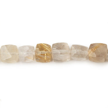 6-7mm Rutilated Quartz Faceted Cube Beads 8 inch 28 pieces (ONLINE ORDER ONLY)