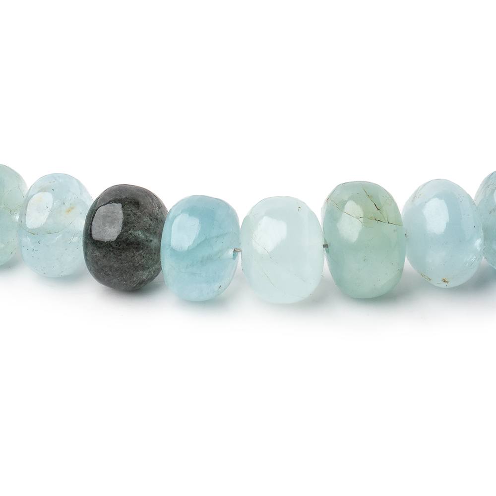 6-8.5mm Aquamarine & Moss Aquamarine Plain Rondelle 18 inch 98 Beads AA (ONLINE ORDER ONLY)