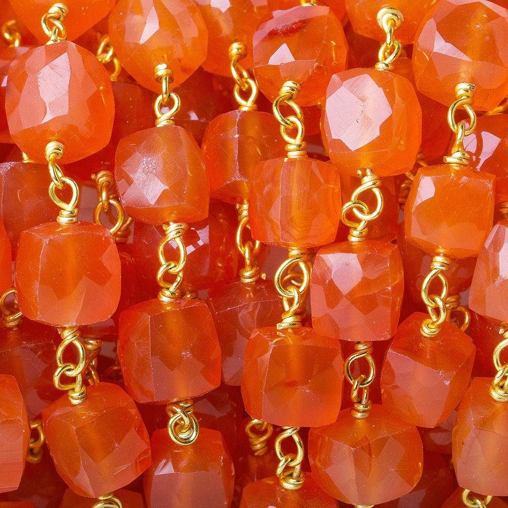 6-8.5mm Carnelian faceted cube Vermeil Chain by the foot (ONLINE ORDER ONLY)