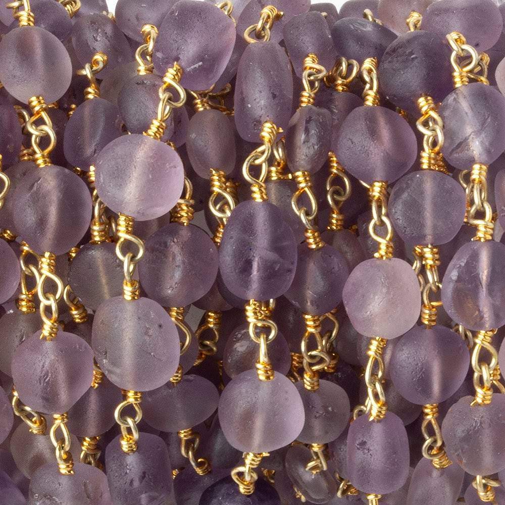 6-8mm Matte Amethyst plain coin Gold plated Chain by the foot 23 pieces (ONLINE ORDER ONLY)