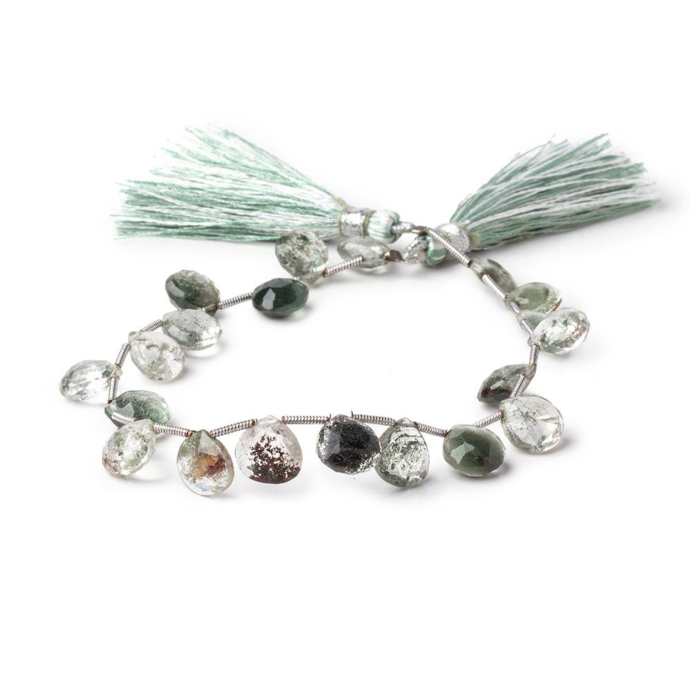 6-8mm Moss Quartz Faceted Heart Beads 8 inch 20 pieces AA (ONLINE ORDER ONLY)