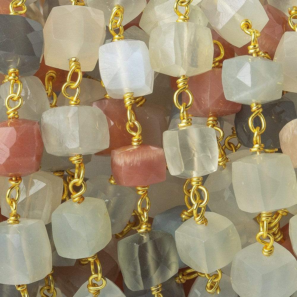 6-8mm MultiColor Moonstone faceted cube Vermeil Chain by the foot (ONLINE ORDER ONLY)