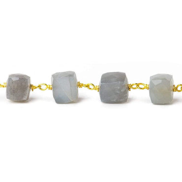 6-8mm Platinum Moonstone faceted cube Vermeil Chain by the foot (ONLINE ORDER ONLY)