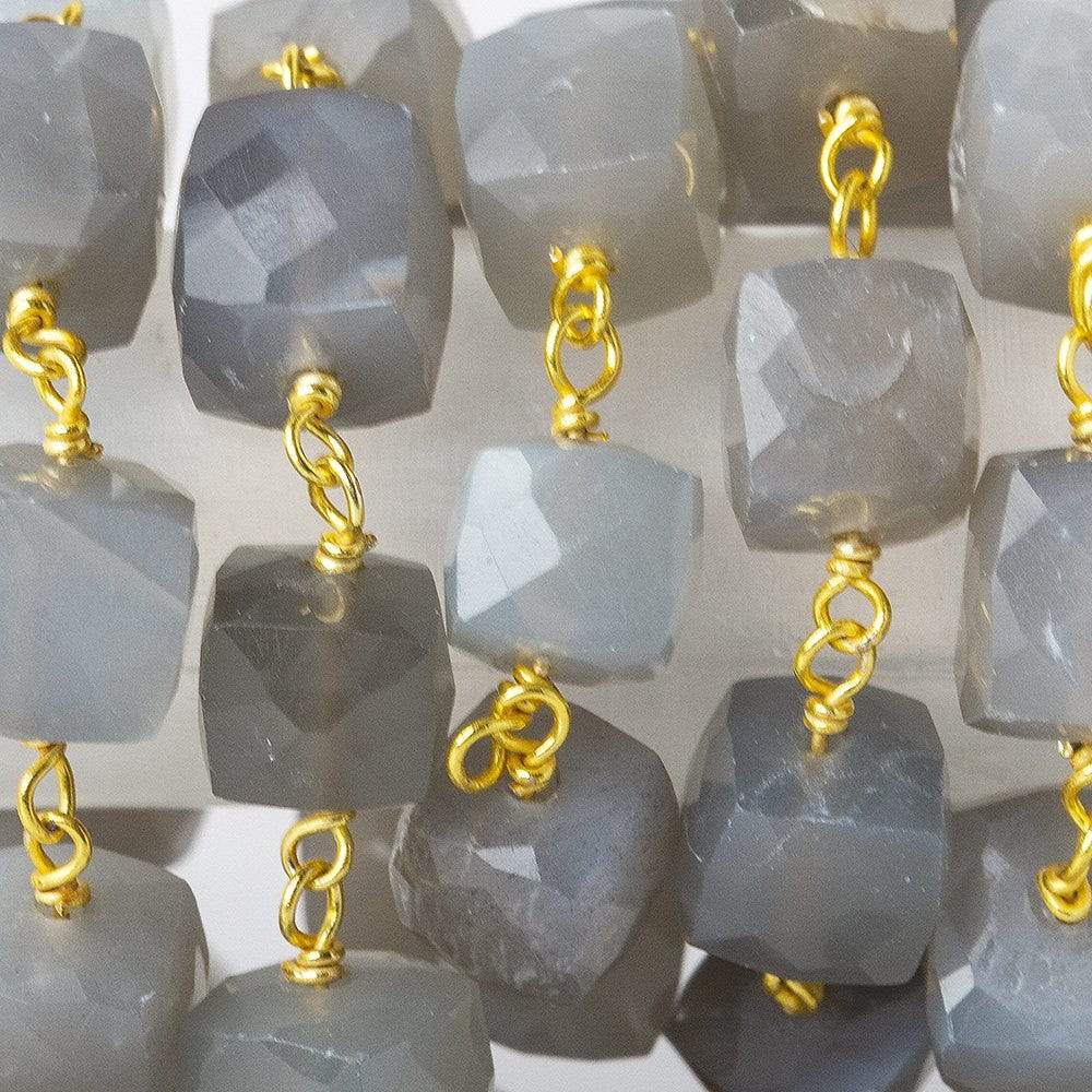 6-8mm Platinum Moonstone faceted cube Vermeil Chain by the foot (ONLINE ORDER ONLY)