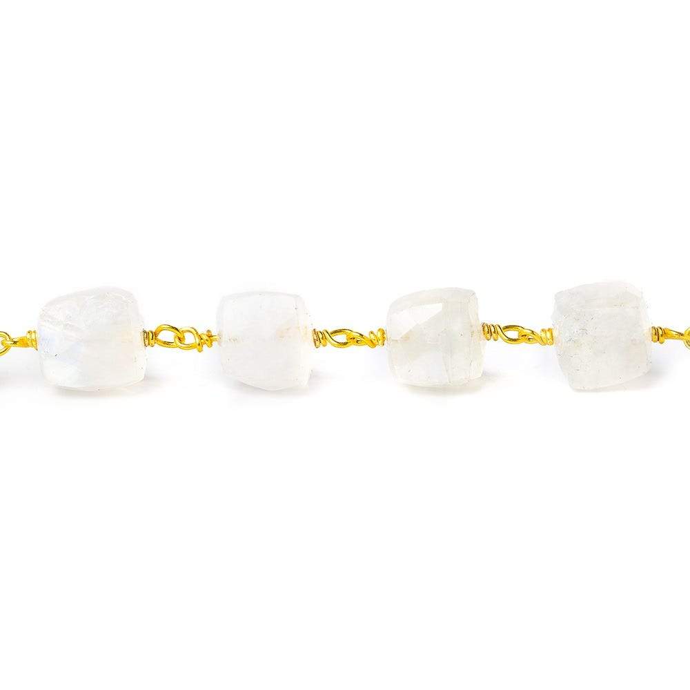 6-8mm Rainbow Moonstone faceted cube Vermeil Chain by the foot (ONLINE ORDER ONLY)
