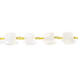 6-8mm Rainbow Moonstone faceted cube Vermeil Chain by the foot (ONLINE ORDER ONLY)