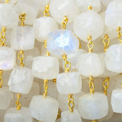 6-8mm Rainbow Moonstone faceted cube Vermeil Chain by the foot (ONLINE ORDER ONLY)