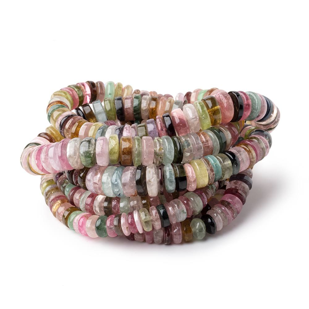 6-9mm Multi Color Tourmaline plain rondelles 18 inches 180 beads (ONLINE ORDER ONLY)