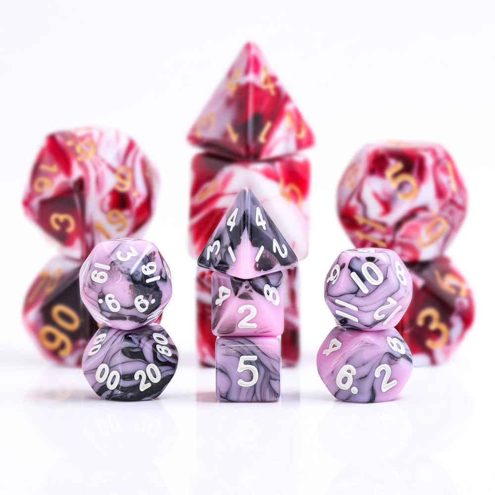 Black Pink Blend 7-Dice Mini-Dice RPG Set w/White Numbers Miniature Dice (Online Only)