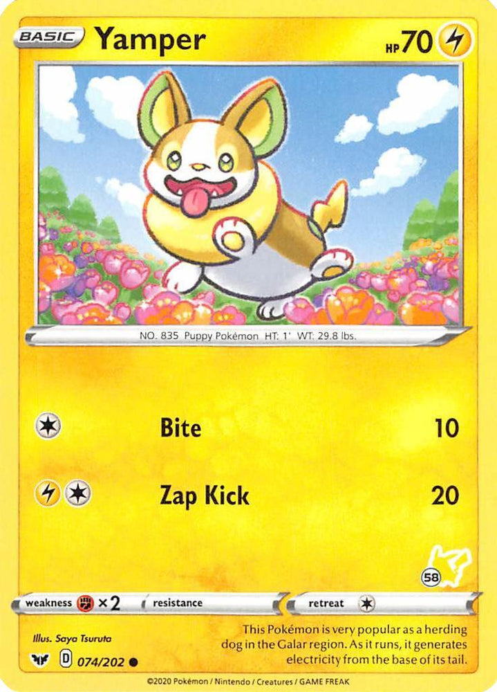 Yamper (074/202) (Pikachu Stamp #58) [Battle Academy 2022] (Online Only)