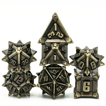 Vintage Brass Color Pinwheel Strengthened Metal 7-Dice Set | Metal DND Dice (Online Only)