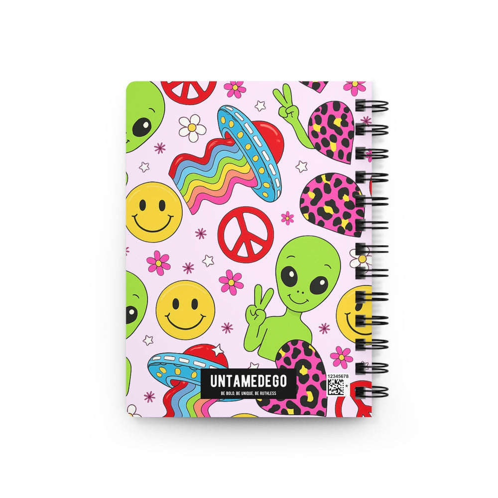 Groovy Alien Peace Spiral Bound Journal – Retro 90s Smiley UFO & Rainbow Notebook Spiral Bound Journal (ONLINE ORDER ONLY)