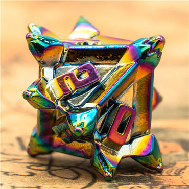 Rainbow Pinwheel Strengthened Metal 7-Dice Set | Metal DND Dice (Online Only)