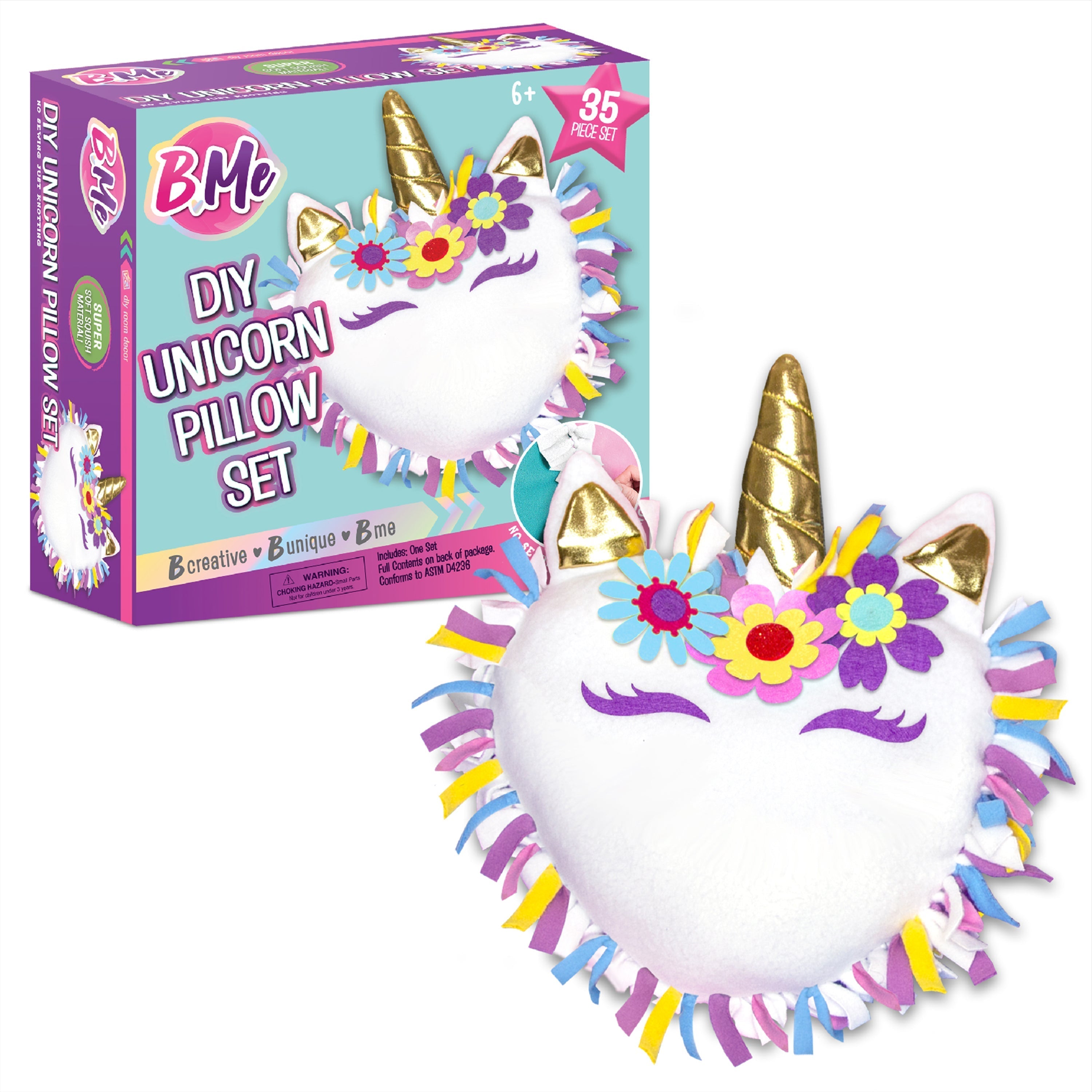 B Me DIY Unicorn Pillow Kit for Girls - No Sew Unicorn Throw Pillow - BM-DIYUNIPILL-61427 (ONLINE ORDER ONLY)