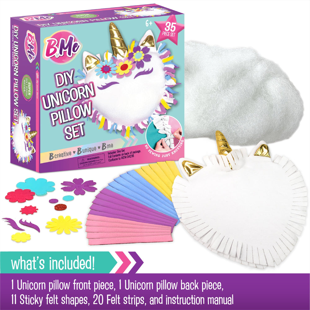 B Me DIY Unicorn Pillow Kit for Girls - No Sew Unicorn Throw Pillow - BM-DIYUNIPILL-61427 (ONLINE ORDER ONLY)