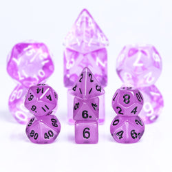 Purple Glow 7-Dice Mini-Dice RPG Set w/Black Numbers Miniature Dice (Online Only)