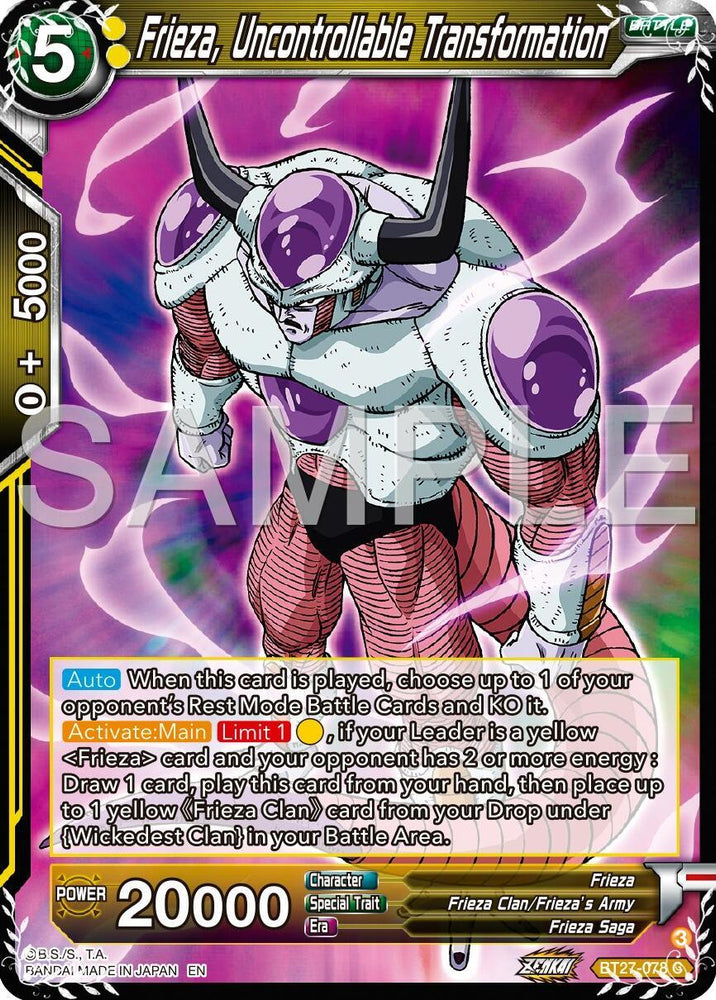 Frieza, Uncontrollable Transformation (BT27-078) [History of Z] (ONLINE ORDER ONLY)