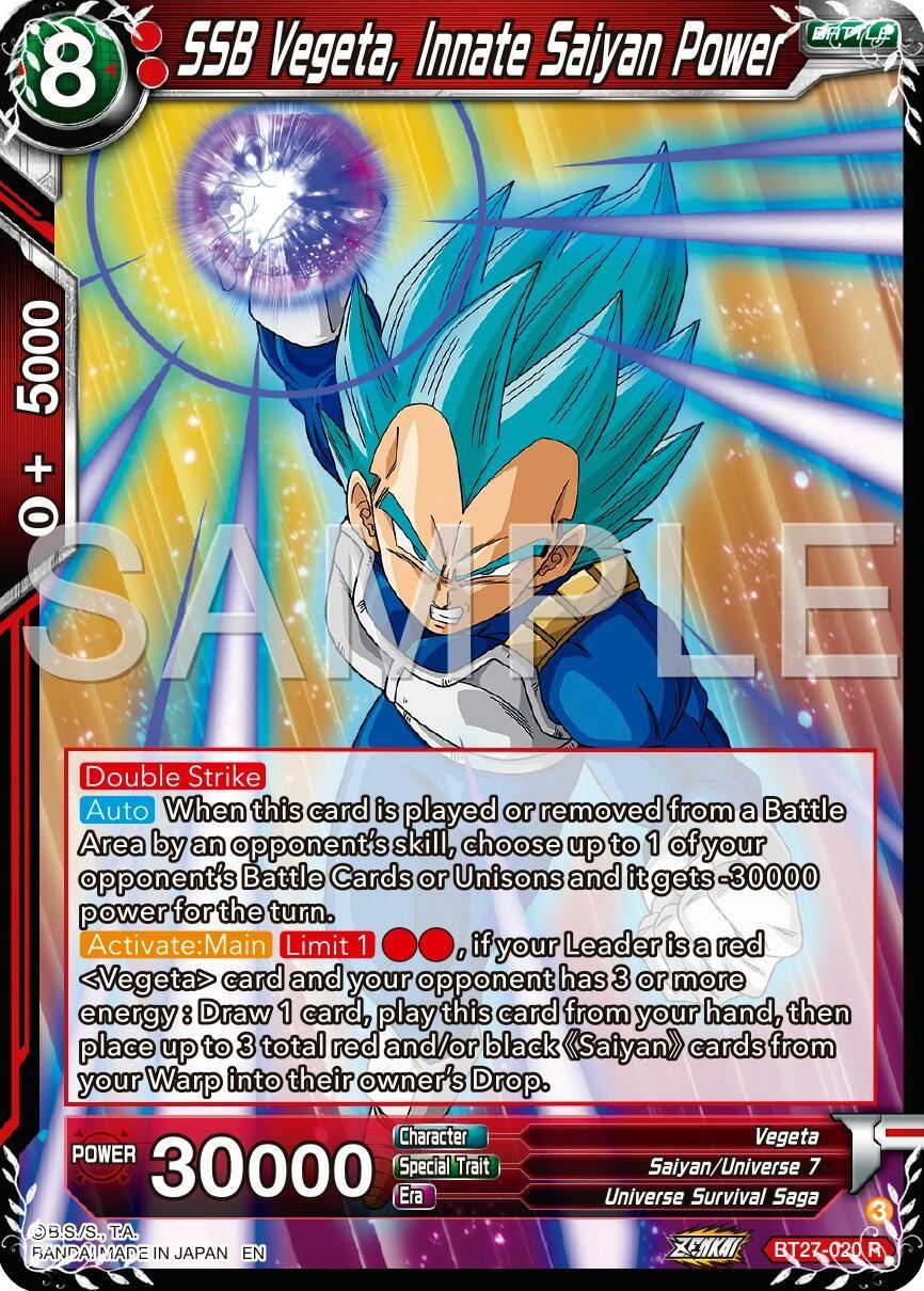 SSB Vegeta, Innate Saiyan Power (BT27-020) [History of Z] (ONLINE ORDER ONLY)