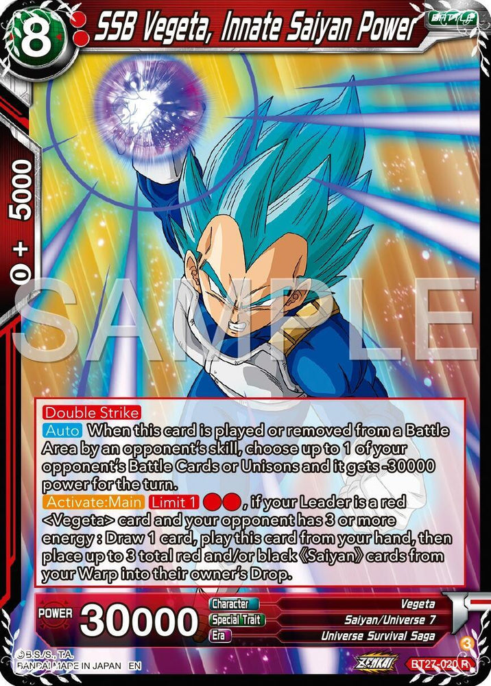 SSB Vegeta, Innate Saiyan Power (BT27-020) [History of Z] (ONLINE ORDER ONLY)