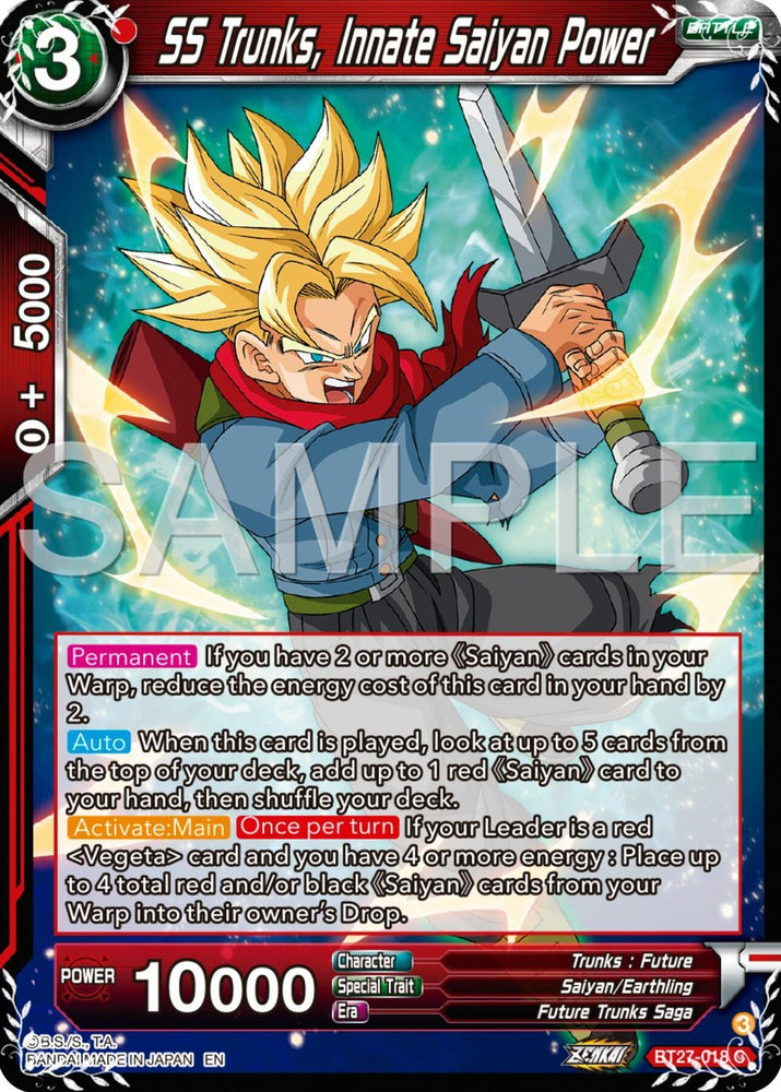 SS Trunks, Innate Saiyan Power (BT27-018) [History of Z] (ONLINE ORDER ONLY)