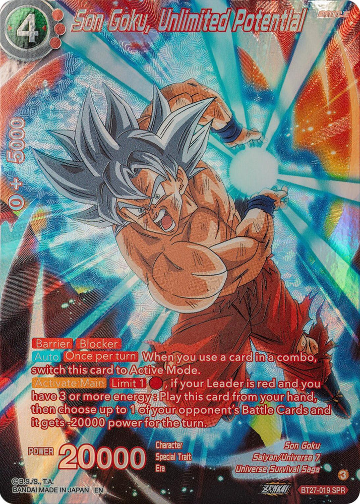 Son Goku, Unlimited Potential (SPR) (BT27-019) [History of Z] (ONLINE ORDER ONLY)