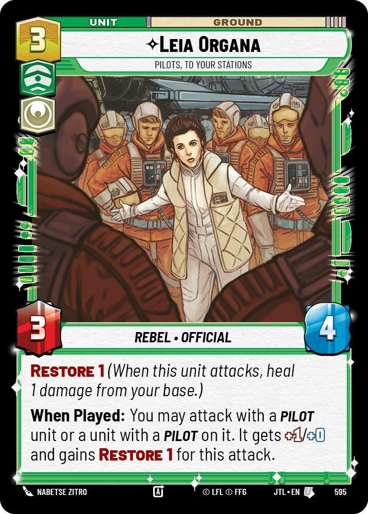 Leia Organa - Pilots, To Your Stations (Foil) (595) [Jump to Lightspeed] (ONLINE ORDER ONLY)