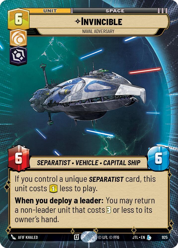 Invincible - Naval Adversary (Hyperspace Foil) (925) [Jump to Lightspeed] (ONLINE ORDER ONLY)