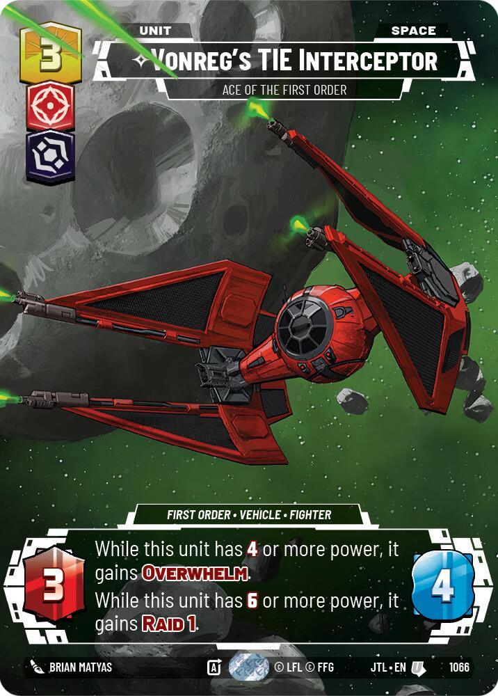 Vonreg's TIE Interceptor - Ace of the First Order (Prestige Foil) (1066) [Jump to Lightspeed] (ONLINE ORDER ONLY)