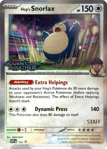 Hop's Snorlax (184) (Prerelease Staff) [Scarlet & Violet: Black Star Promos] (ONLINE ORDER ONLY)