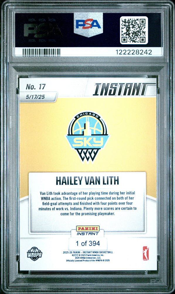 Graded 2025 Panini Instant Hailey Van Lith #17 Rookie RC Basketball Card PSA 10 Gem Mint (ONLINE ORDER ONLY)