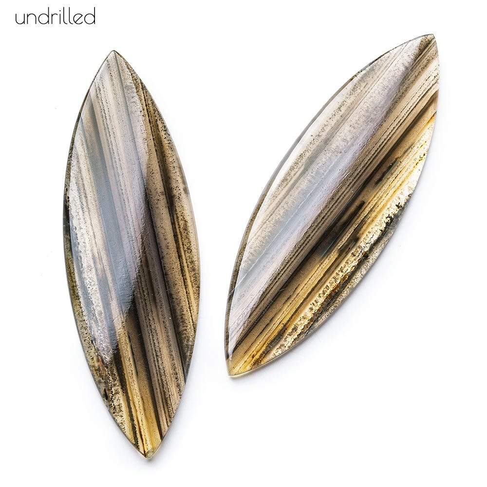 63x20x4mm Banded Brown Agate Plain Marquise Gem Quality Focal Set of 2 (ONLINE ORDER ONLY)