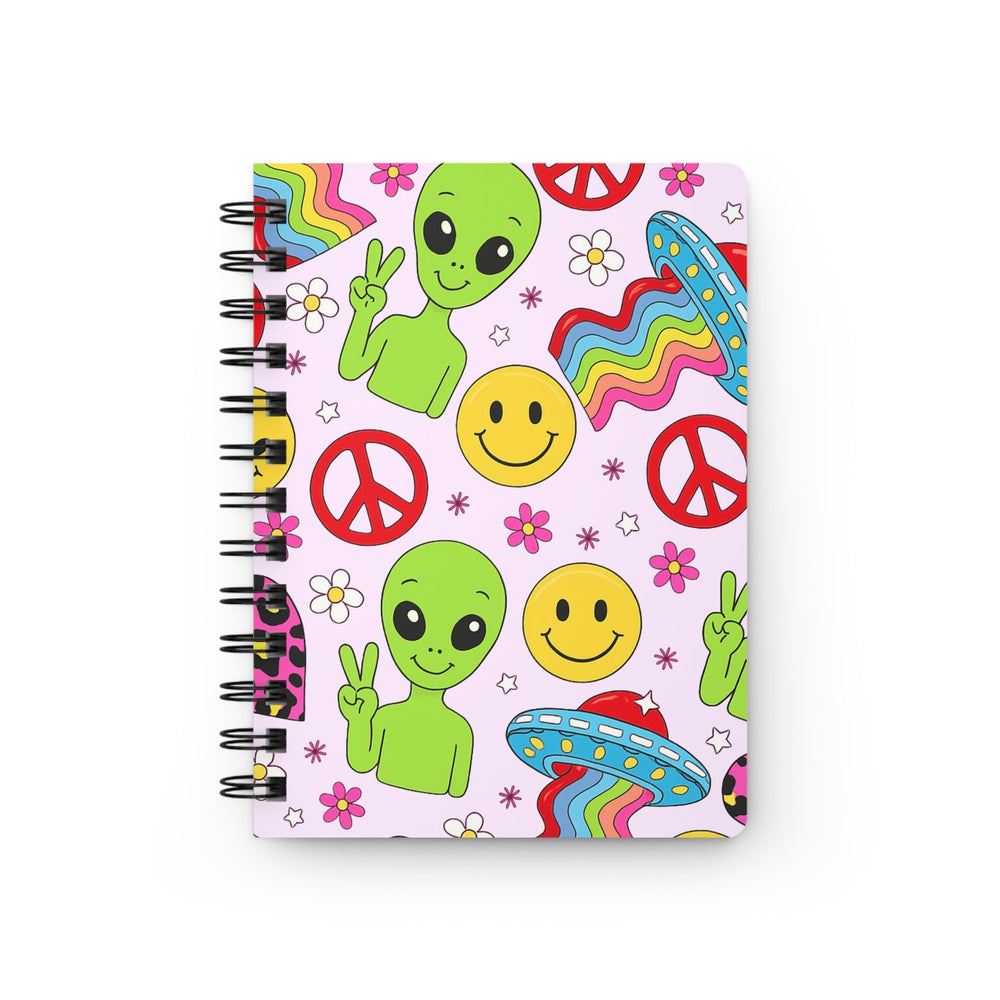 Groovy Alien Peace Spiral Bound Journal – Retro 90s Smiley UFO & Rainbow Notebook Spiral Bound Journal (ONLINE ORDER ONLY)