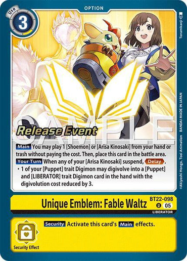 Unique Emblem: Fable Waltz [BT22-098] [Cyber Eden Release Event Cards] (ONLINE ORDER ONLY)