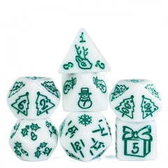 White Christmas Dice w/Green Presents Trees Snowman Holiday Festive (Online Only)