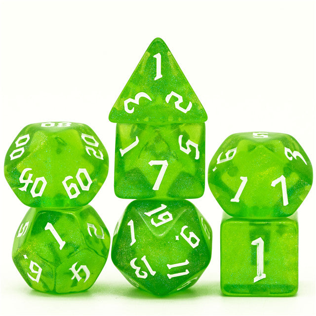 Deep Green Glitter Party Dice (White font) 7-Dice Set RPG DND (Online Only)