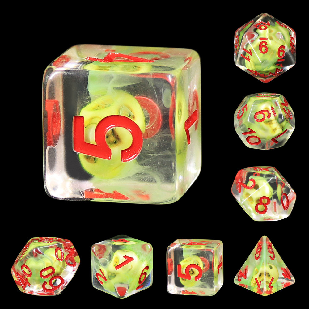 Sulfur Skull Dice Green/Red Halloween Resin 7-Dice (Online Only)