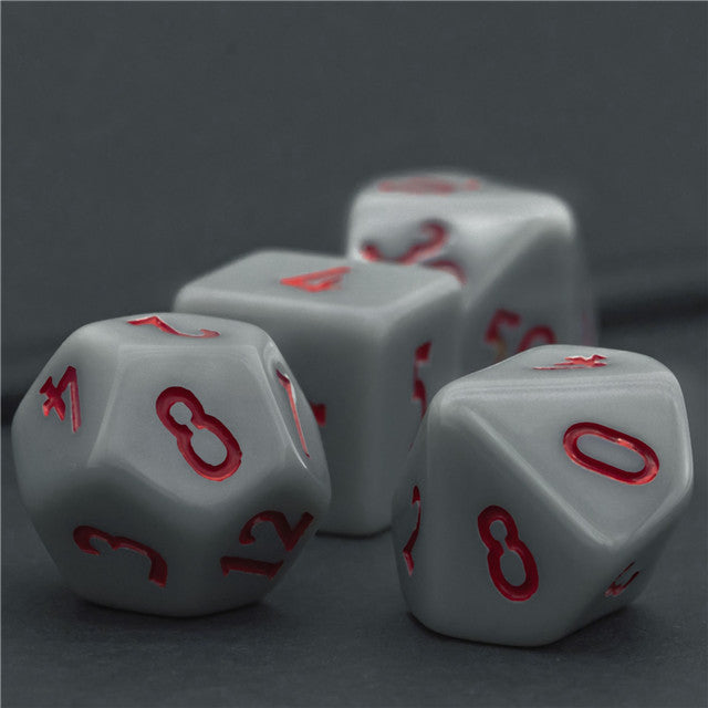 Grey Homage 7-Dice Set w/Red Numbers Minimalist (Online Only)
