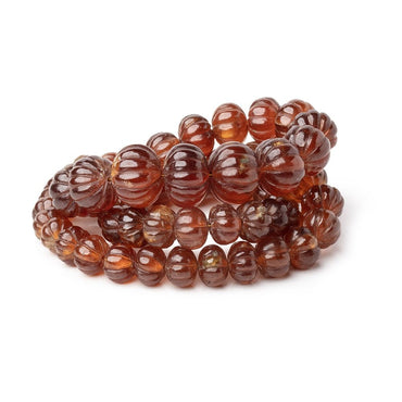 6.5-12.5mm Hessonite Garnet hand carved Melon rondelles 16 inch 60 beads (ONLINE ORDER ONLY)