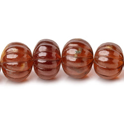 6.5-12.5mm Hessonite Garnet hand carved Melon rondelles 16 inch 60 beads (ONLINE ORDER ONLY)